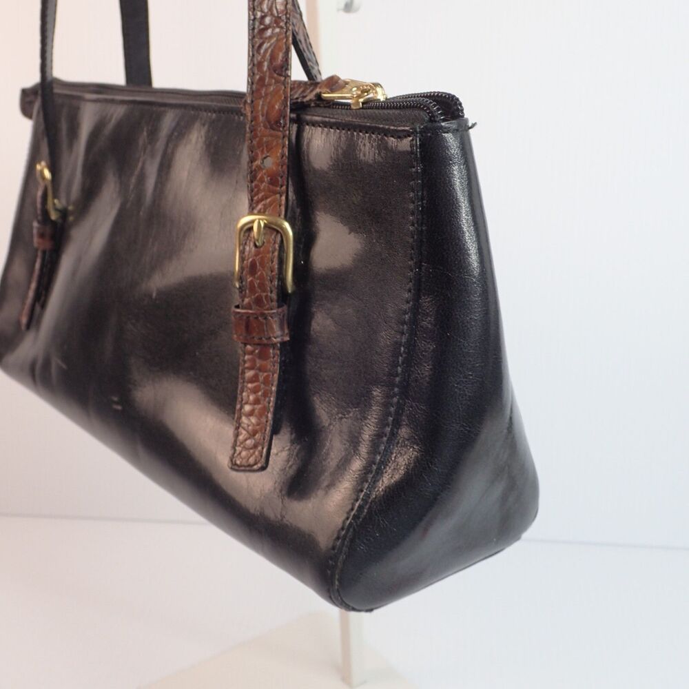 Vtg Brahmin Handbag Purse MELANIE Satchel Shoulder Bag Tuscan Black Brown Croc - Picture 8 of 16